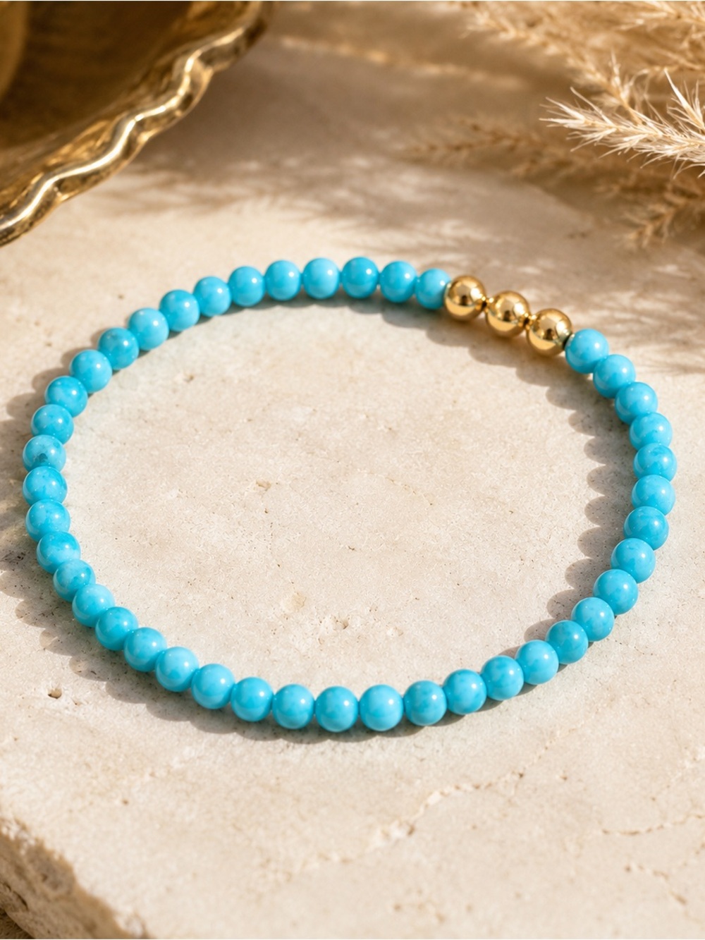 14 karat gold and Genuine Turquoise Beaded Stretch Bracelet